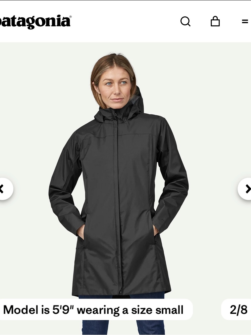 Patagonia Black Hooded Trench Raincoat NWT